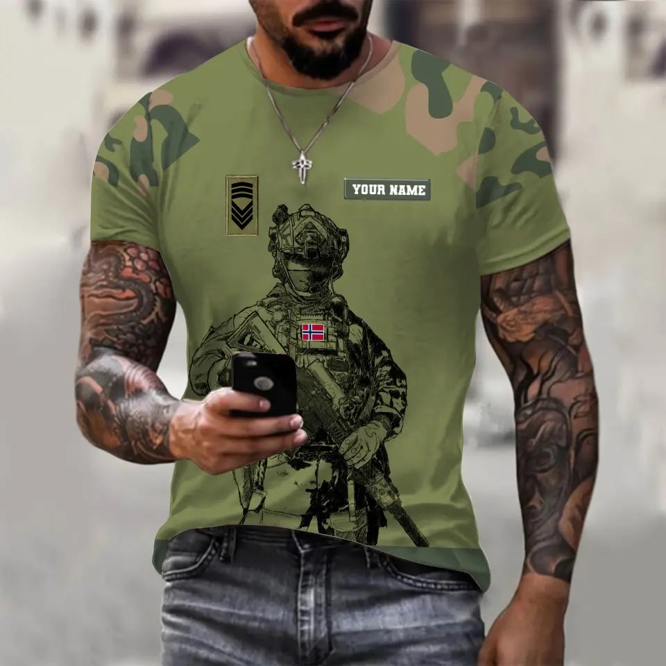 Personalized Norway Soldier/ Veteran Camo With Name And Rank Hoodie 3D Printed - 1212230001
