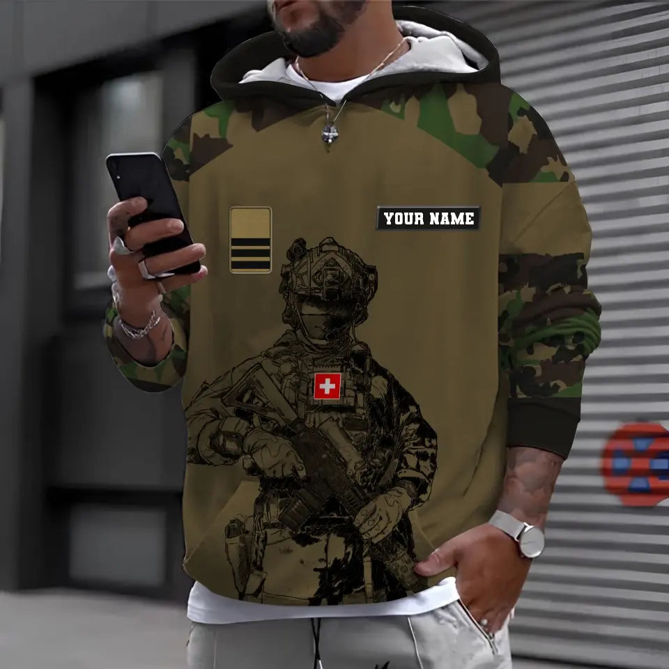 Personalized Swiss Soldier/ Veteran Camo With Name And Rank Hoodie 3D Printed - 1212230001