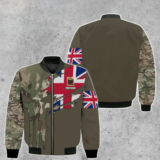 Personalized UK Soldier/ Veteran Camo With Name And Rank Bomber Jacket 3D Printed - 2010230001