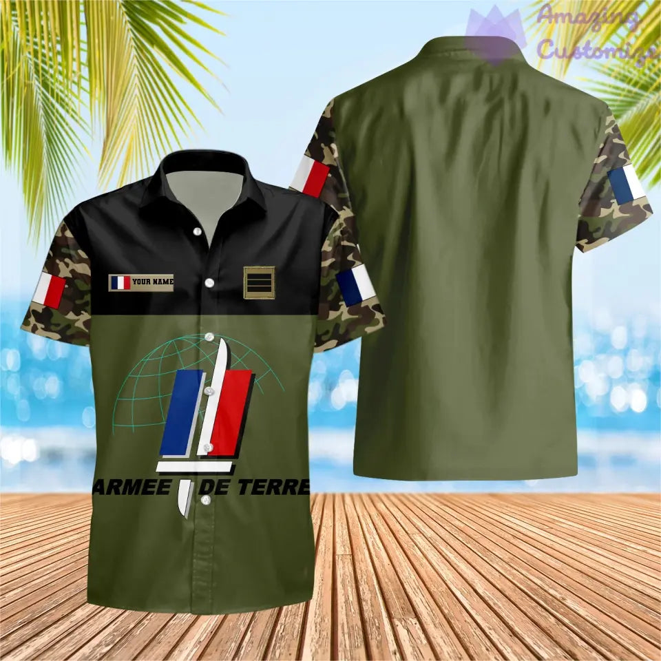 Personalized France Soldier/ Veteran Camo With Name And Rank Hawaii Shirt Printed - 17028576