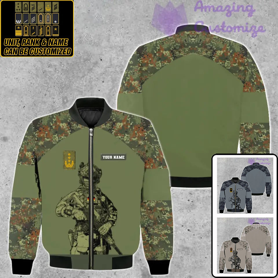 Personalisierte Bomberjacke mit Camouflage-Muster für deutsche Soldaten/Veteranen mit Namen und Rang, 3D-Druck – 0511230001