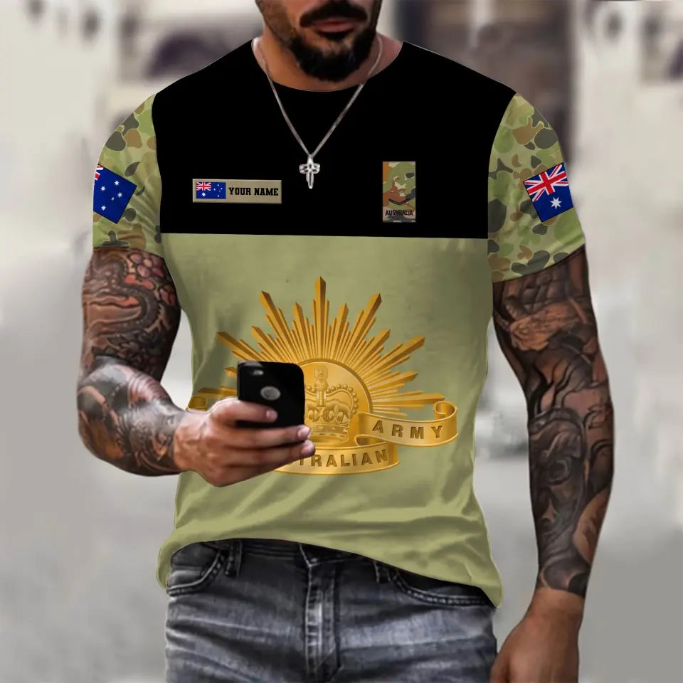 Personalisiertes australisches Soldaten-/Veteranen-Camouflage-Hawaii-Hemd mit Namen und Rang bedruckt -1812230001