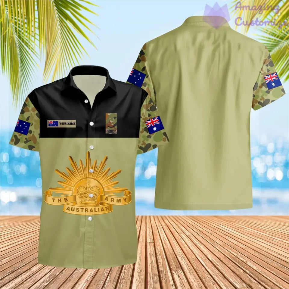 Personalisiertes australisches Soldaten-/Veteranen-Camouflage-Hawaii-Hemd mit Namen und Rang bedruckt -1812230001