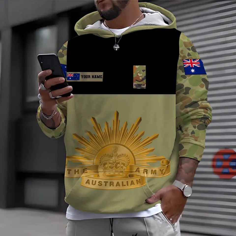Personalisiertes australisches Soldaten-/Veteranen-Camouflage-Hawaii-Hemd mit Namen und Rang bedruckt -1812230001