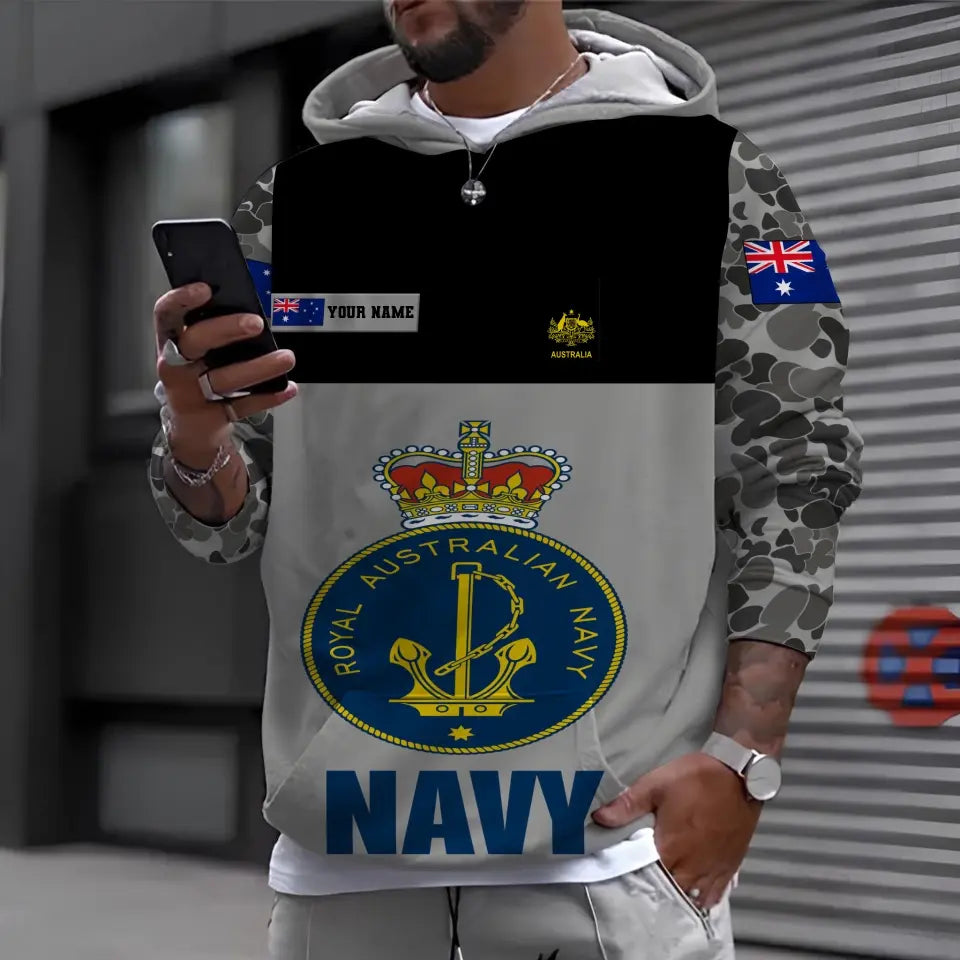 Personalisiertes australisches Soldaten-/Veteranen-Camouflage-Hawaii-Hemd mit Namen und Rang bedruckt -1812230001