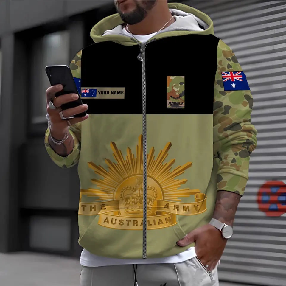 Personalisiertes australisches Soldaten-/Veteranen-Camouflage-Hawaii-Hemd mit Namen und Rang bedruckt -1812230001