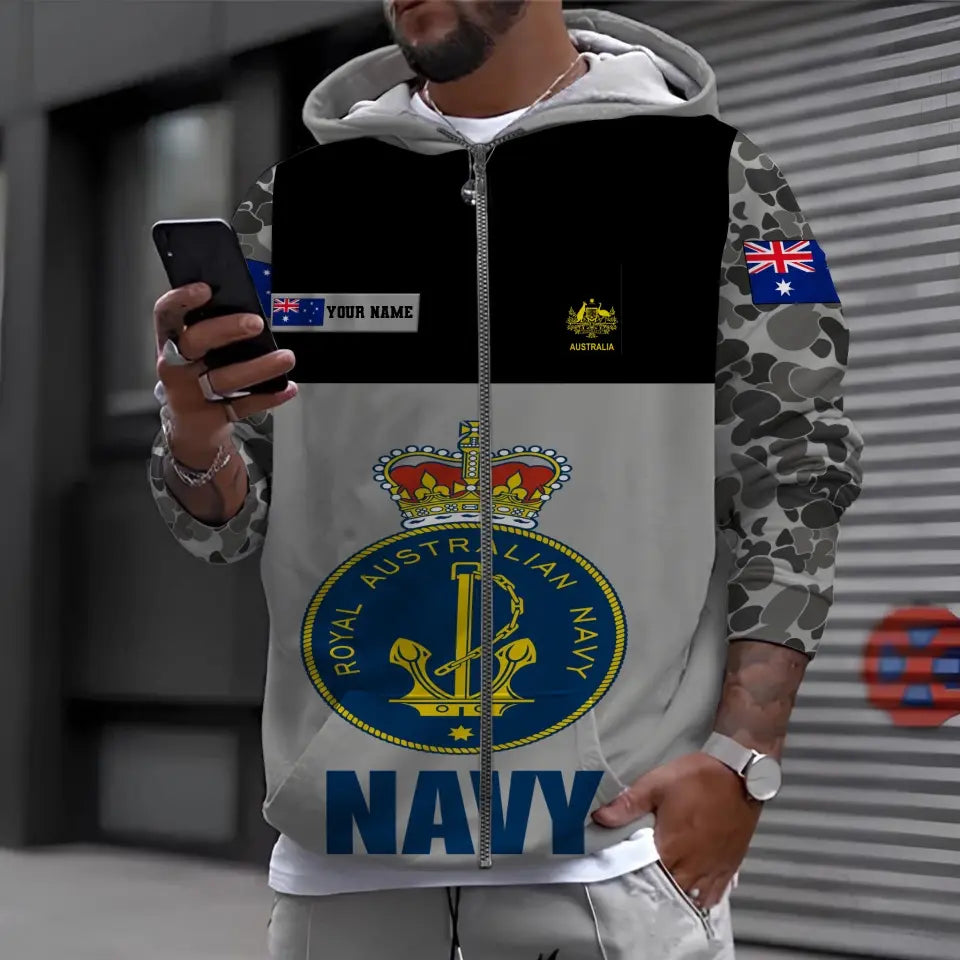 Personalisiertes australisches Soldaten-/Veteranen-Camouflage-Hawaii-Hemd mit Namen und Rang bedruckt -1812230001