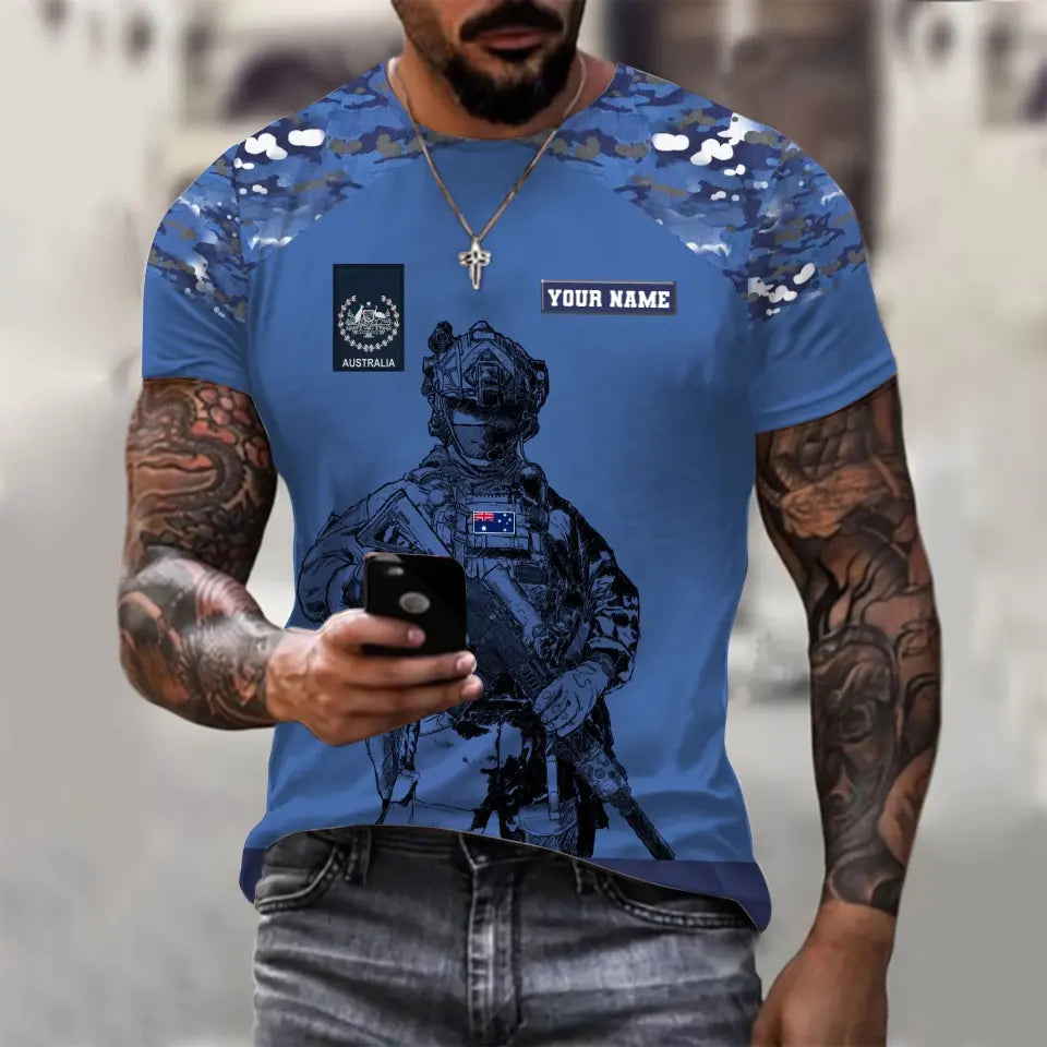 Personalized Australian Soldier/ Veteran Camo With Name And Rank T-shirt 3D Printed - 17017344