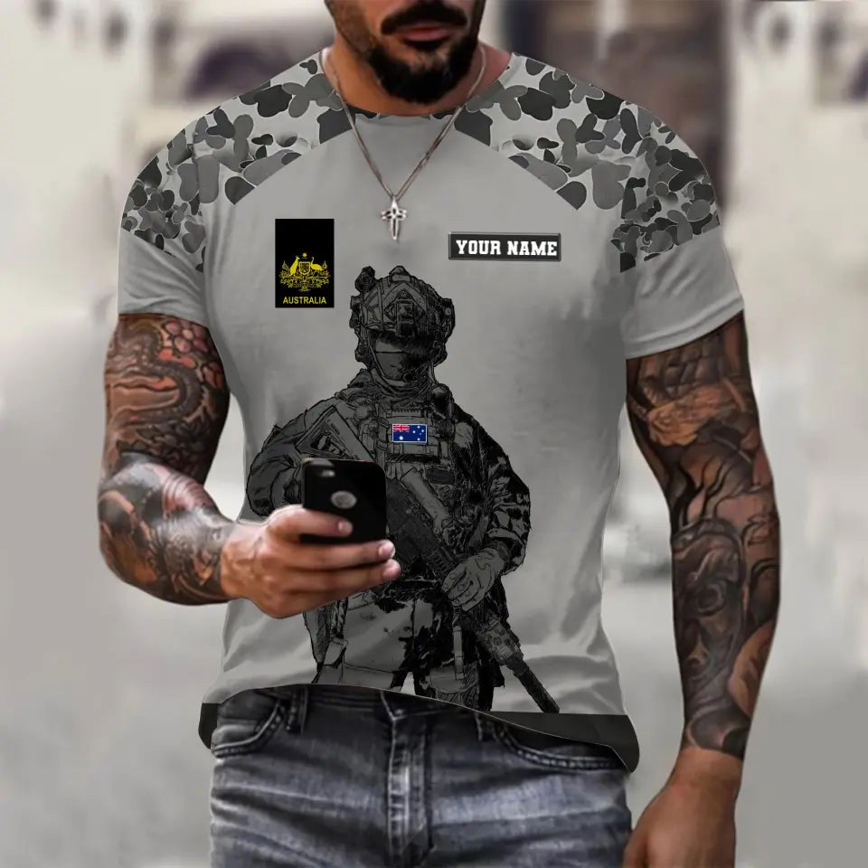 Personalized Australian Soldier/ Veteran Camo With Name And Rank T-shirt 3D Printed - 17017344