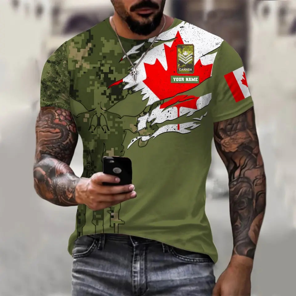Personalized Canada Soldier/ Veteran Camo With Name And Rank T-shirt 3D Printed - 1011230001