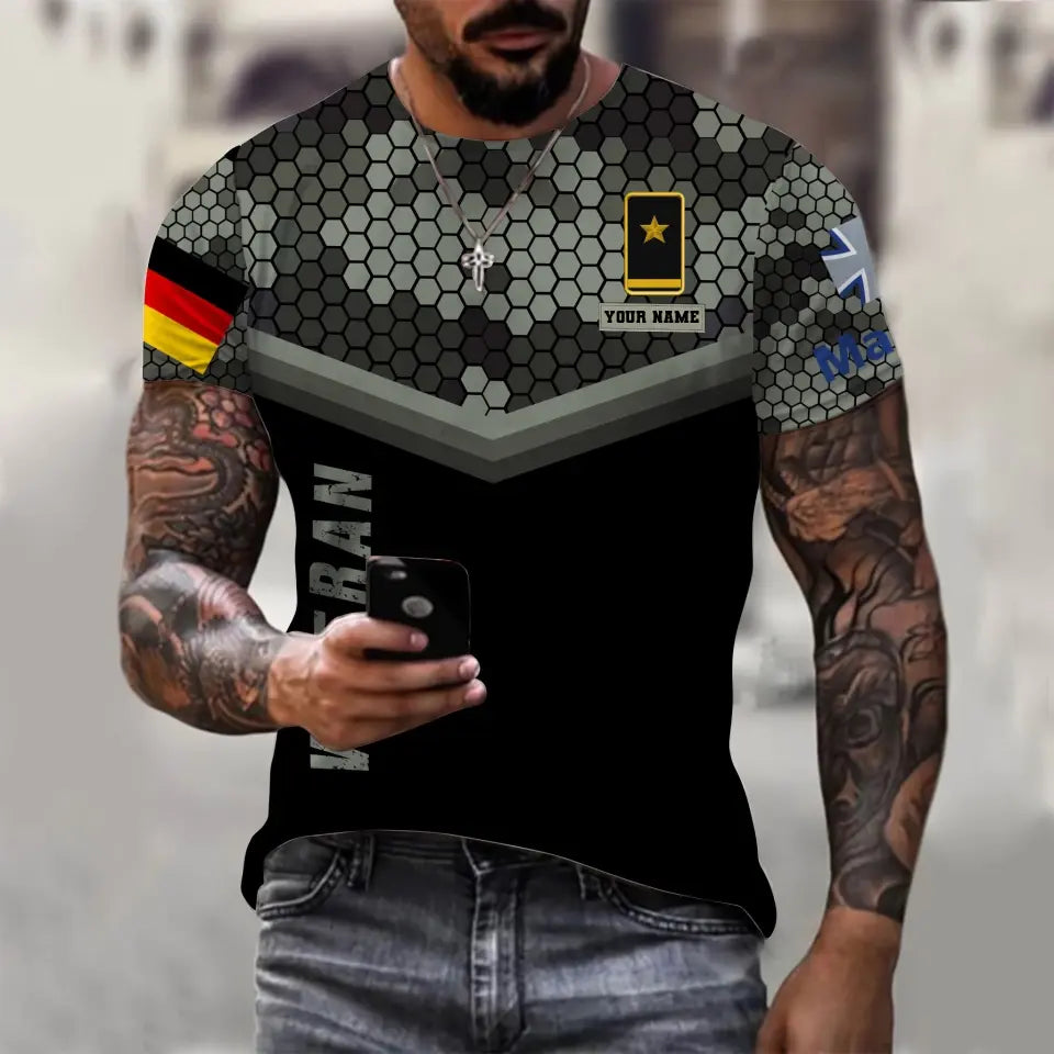 T-shirt personnalisé avec camouflage soldat/vétéran allemand avec nom et grade imprimé en 3D - 0711230001