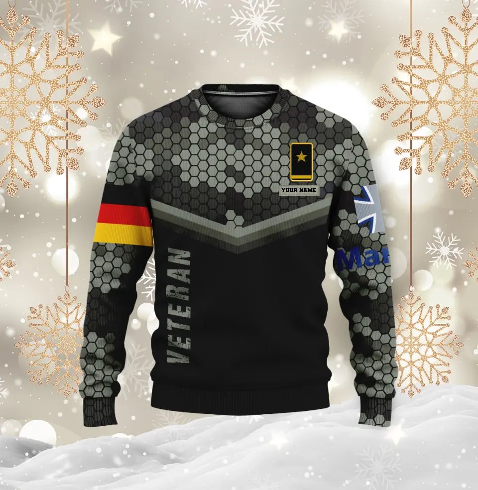 T-shirt personnalisé avec camouflage soldat/vétéran allemand avec nom et grade imprimé en 3D - 0711230001