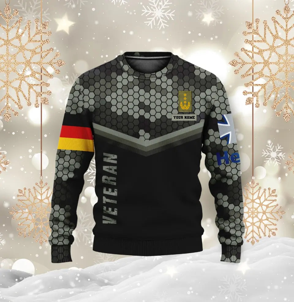 T-shirt personnalisé avec camouflage soldat/vétéran allemand avec nom et grade imprimé en 3D - 0711230001