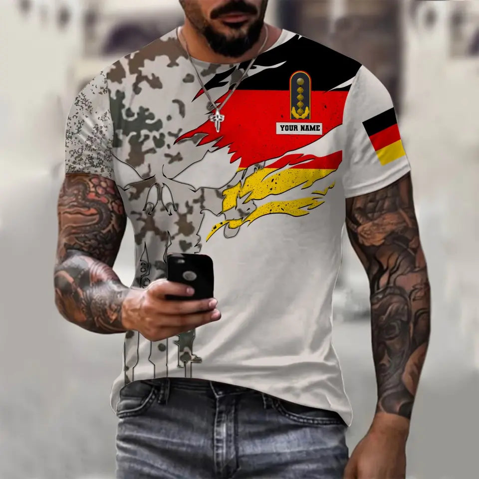T-shirt personnalisé avec camouflage soldat/vétéran allemand avec nom et grade imprimé en 3D - 0711230002