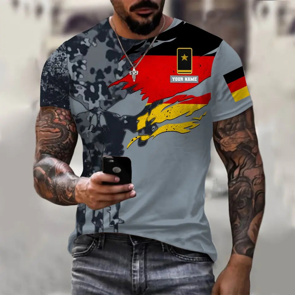 T-shirt personnalisé avec camouflage soldat/vétéran allemand avec nom et grade imprimé en 3D - 0711230002