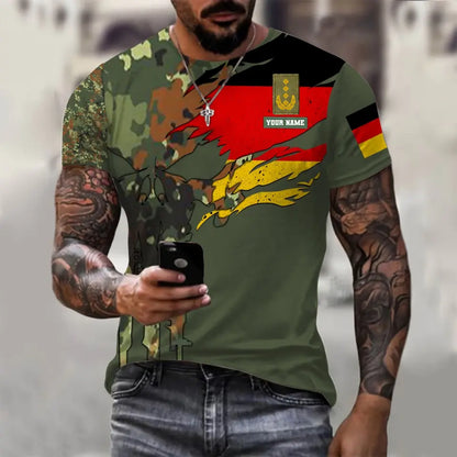T-shirt personnalisé avec camouflage soldat/vétéran allemand avec nom et grade imprimé en 3D - 0711230002