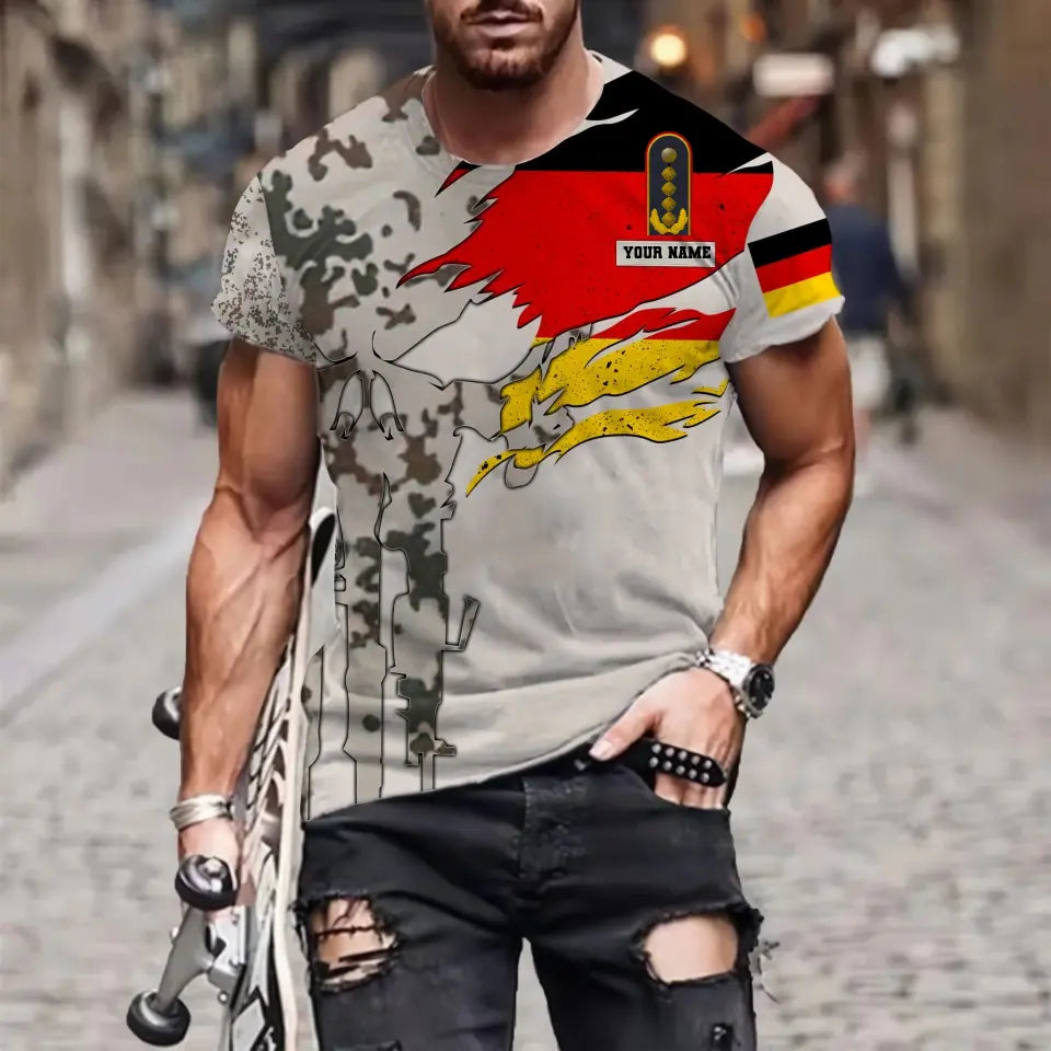 T-shirt personnalisé avec camouflage soldat/vétéran allemand avec nom et grade imprimé en 3D - 0711230002