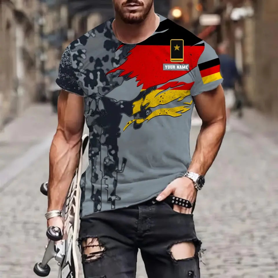T-shirt personnalisé avec camouflage soldat/vétéran allemand avec nom et grade imprimé en 3D - 0711230002