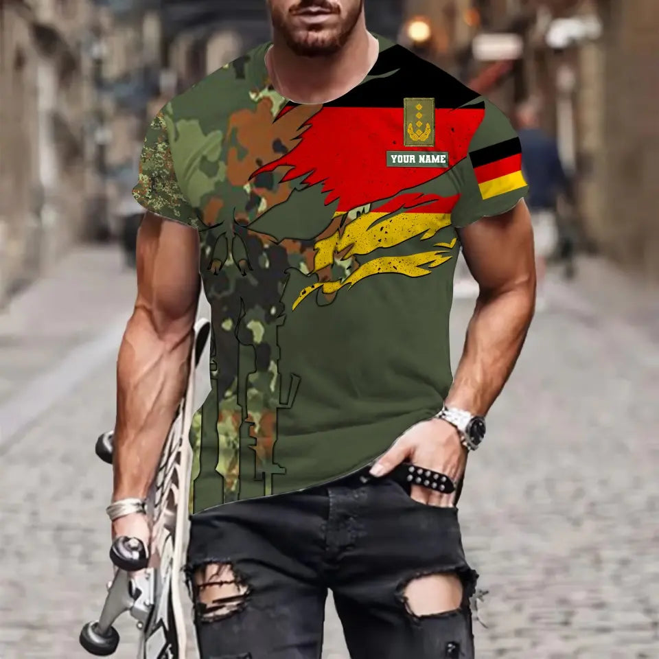 T-shirt personnalisé avec camouflage soldat/vétéran allemand avec nom et grade imprimé en 3D - 0711230002