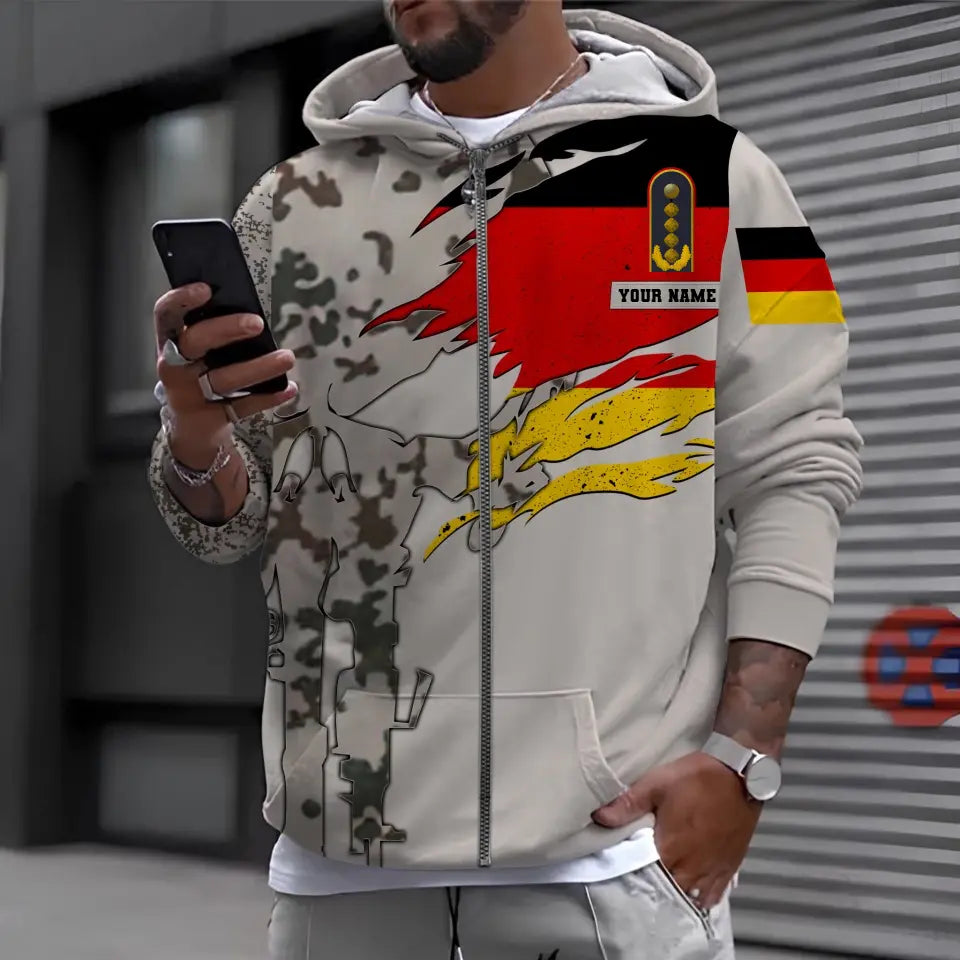 T-shirt personnalisé avec camouflage soldat/vétéran allemand avec nom et grade imprimé en 3D - 0711230002