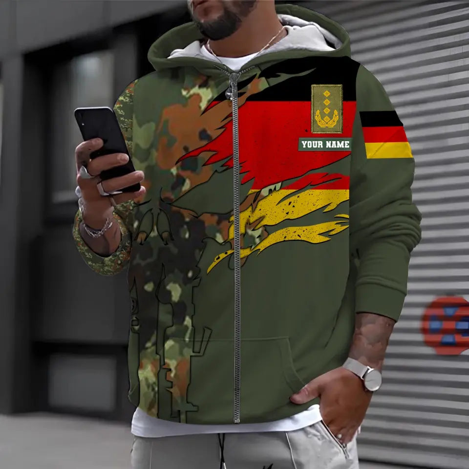 T-shirt personnalisé avec camouflage soldat/vétéran allemand avec nom et grade imprimé en 3D - 0711230002