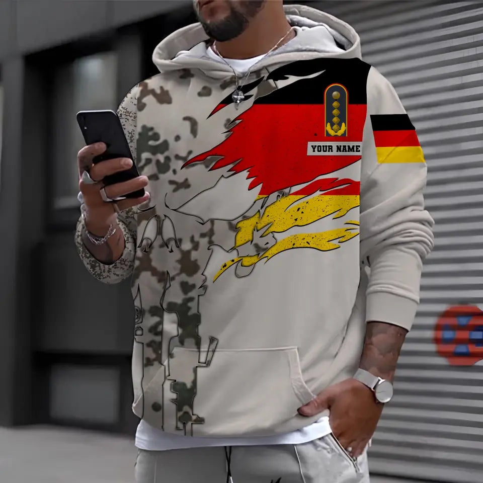 T-shirt personnalisé avec camouflage soldat/vétéran allemand avec nom et grade imprimé en 3D - 0711230002
