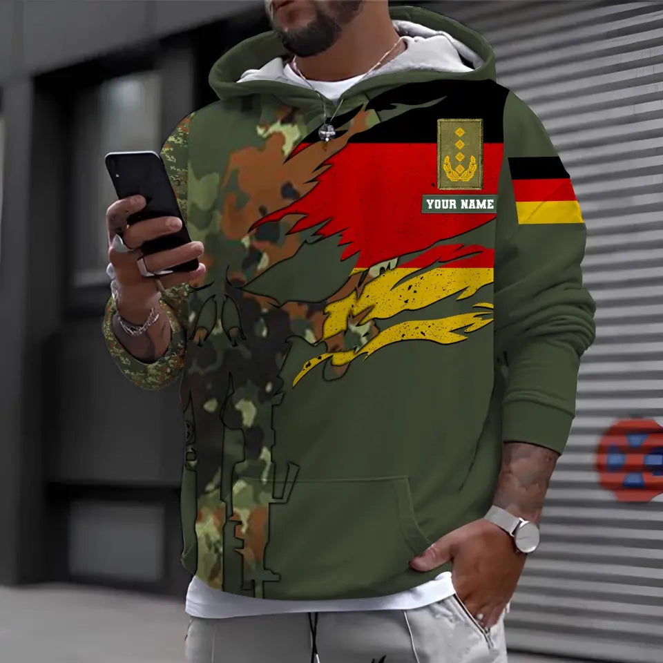 T-shirt personnalisé avec camouflage soldat/vétéran allemand avec nom et grade imprimé en 3D - 0711230002