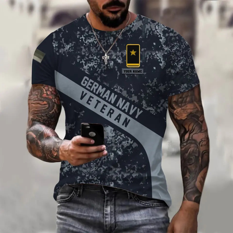 T-shirt personnalisé avec camouflage soldat/vétéran allemand avec nom et grade imprimé en 3D - 0711230013