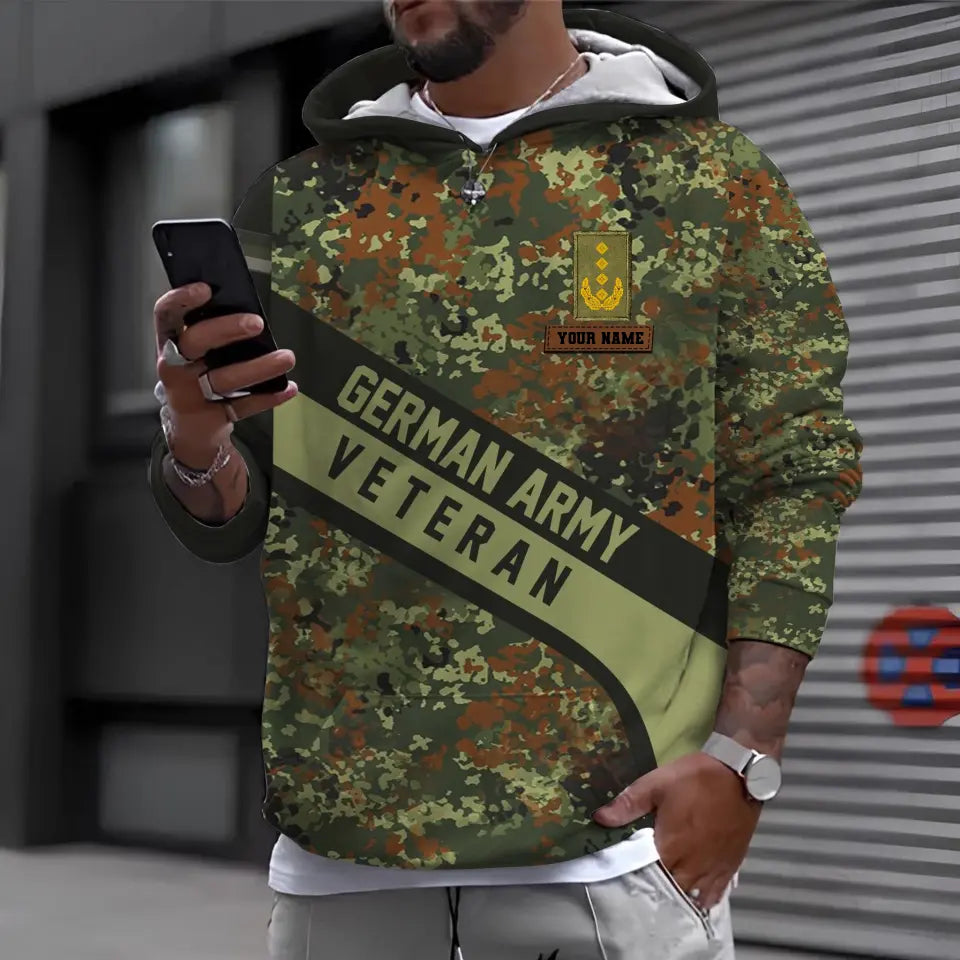 T-shirt personnalisé avec camouflage soldat/vétéran allemand avec nom et grade imprimé en 3D - 0711230013