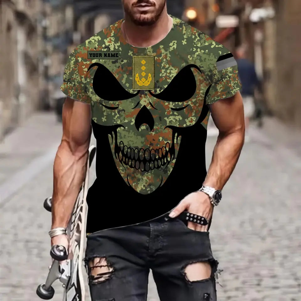T-shirt personnalisé avec camouflage soldat/vétéran allemand avec nom et grade imprimé en 3D - 0711230014