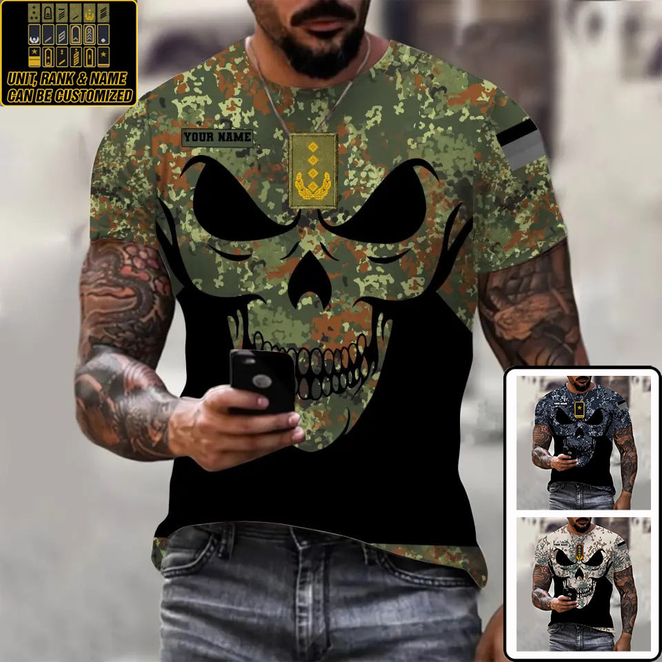 T-shirt personnalisé avec camouflage soldat/vétéran allemand avec nom et grade imprimé en 3D - 0711230014