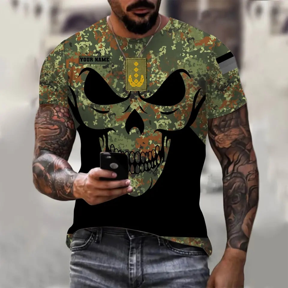 T-shirt personnalisé avec camouflage soldat/vétéran allemand avec nom et grade imprimé en 3D - 0711230014