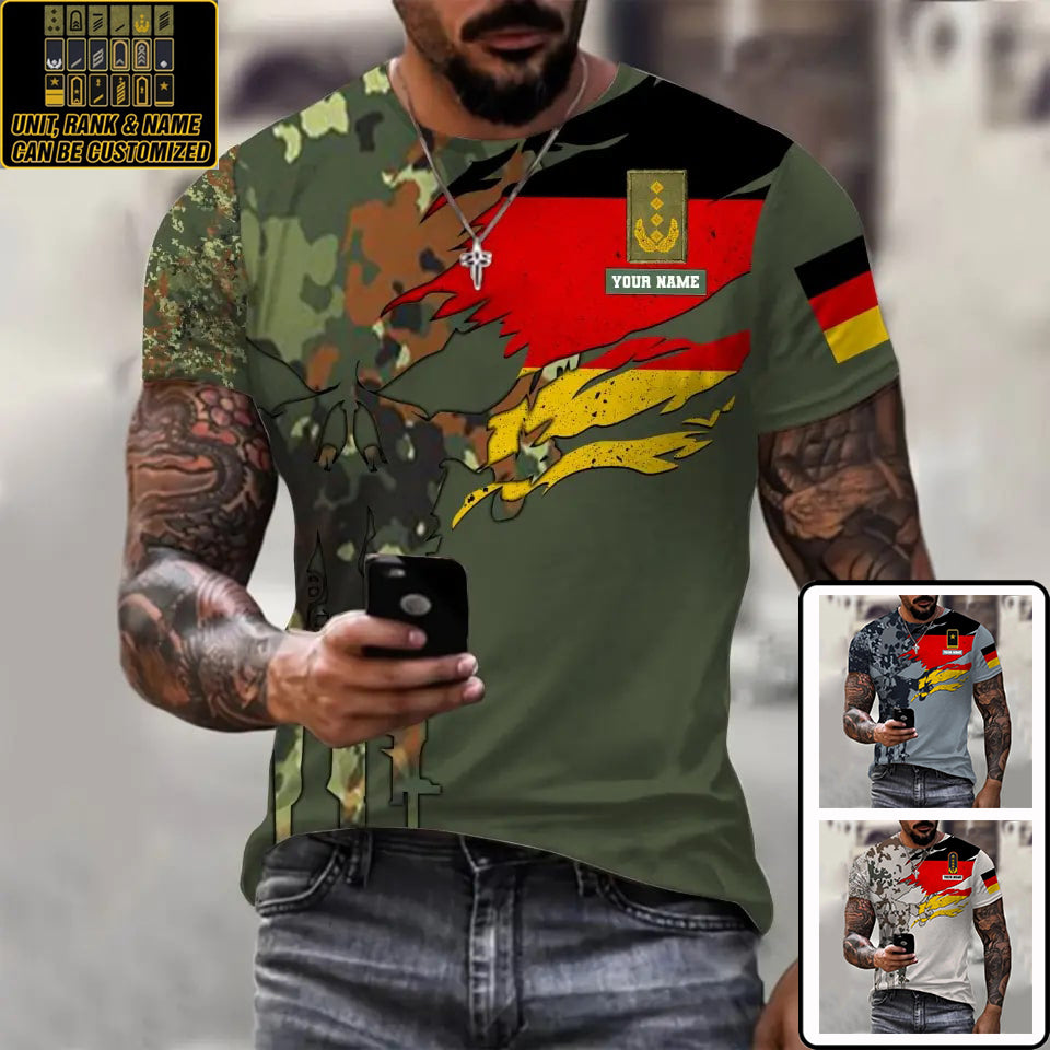 T-shirt personnalisé avec camouflage soldat/vétéran allemand avec nom et grade imprimé en 3D - 0711230002