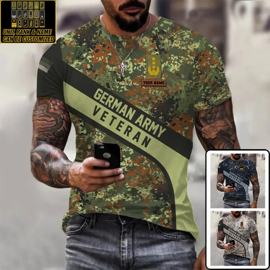Personalized Germany Soldier/ Veteran Camo With Name And Rank T-shirt 3D Printed - 0711230013