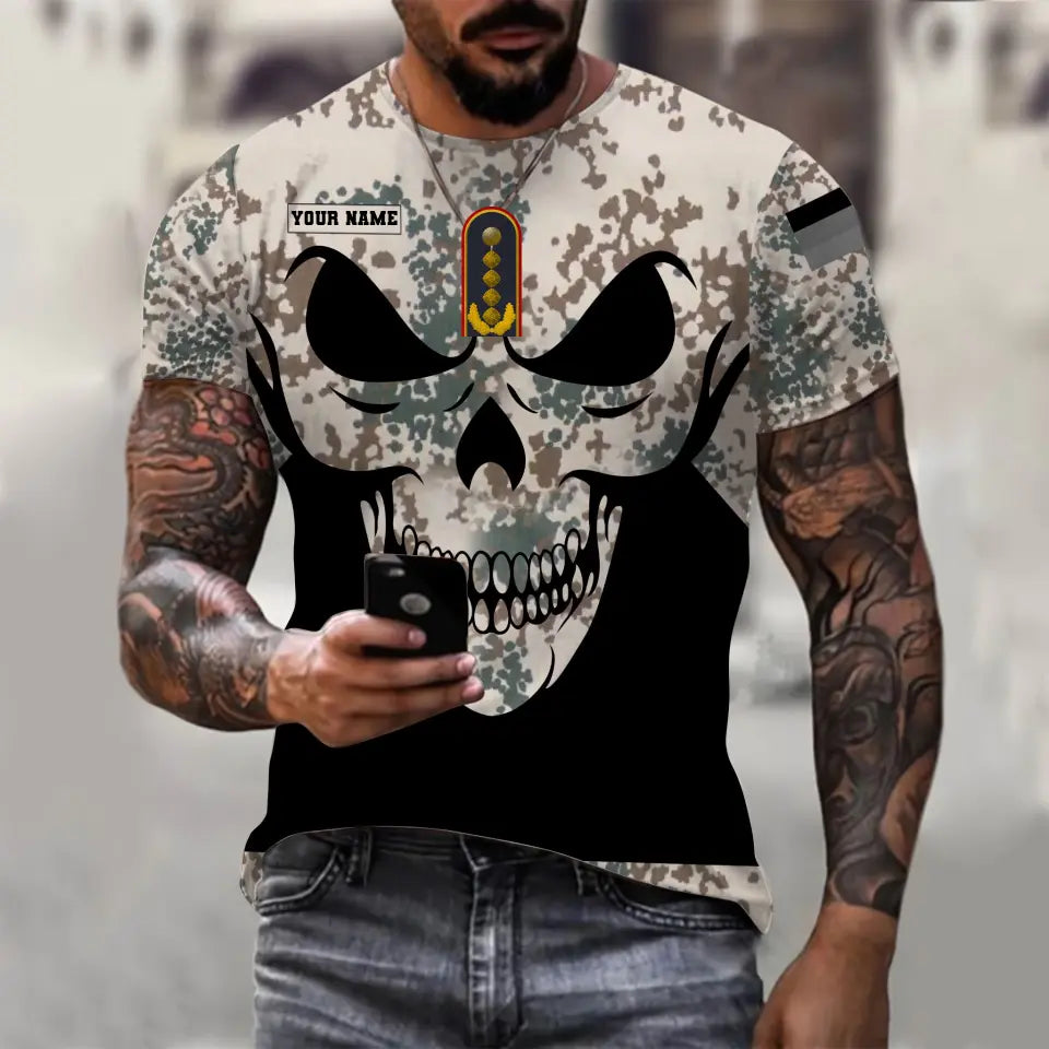 T-shirt personnalisé avec camouflage soldat/vétéran allemand avec nom et grade imprimé en 3D - 0711230014