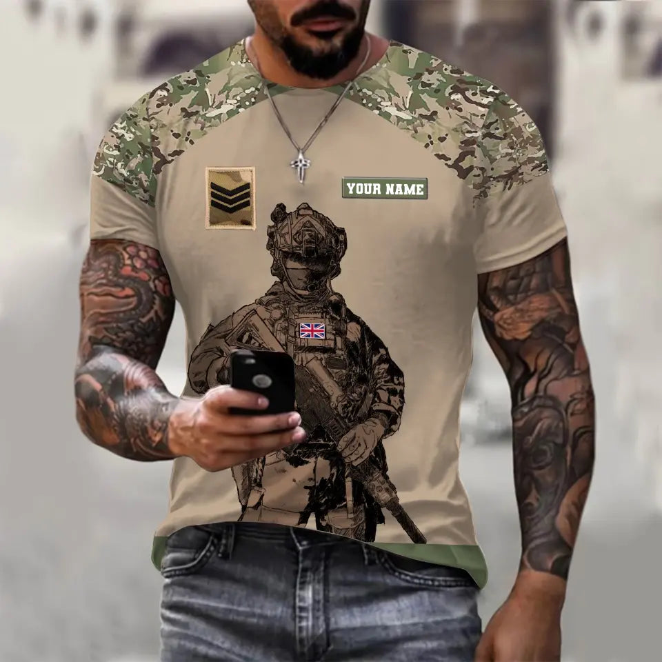 Personalized UK Soldier/ Veteran Camo With Name And Rank T-shirt 3D Printed -0512230001