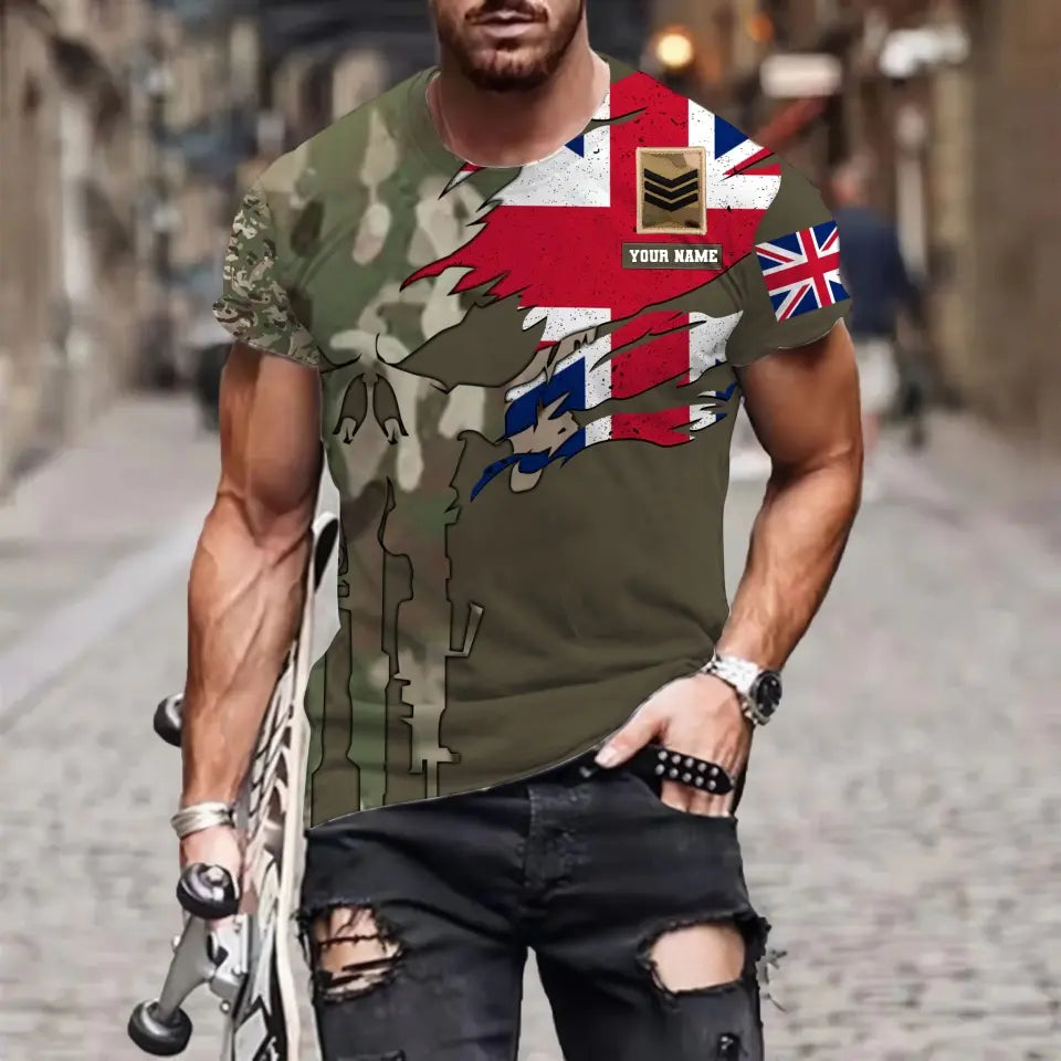 Personalized UK Soldier/ Veteran Camo With Name And Rank T-shirt 3D Printed - 16995744