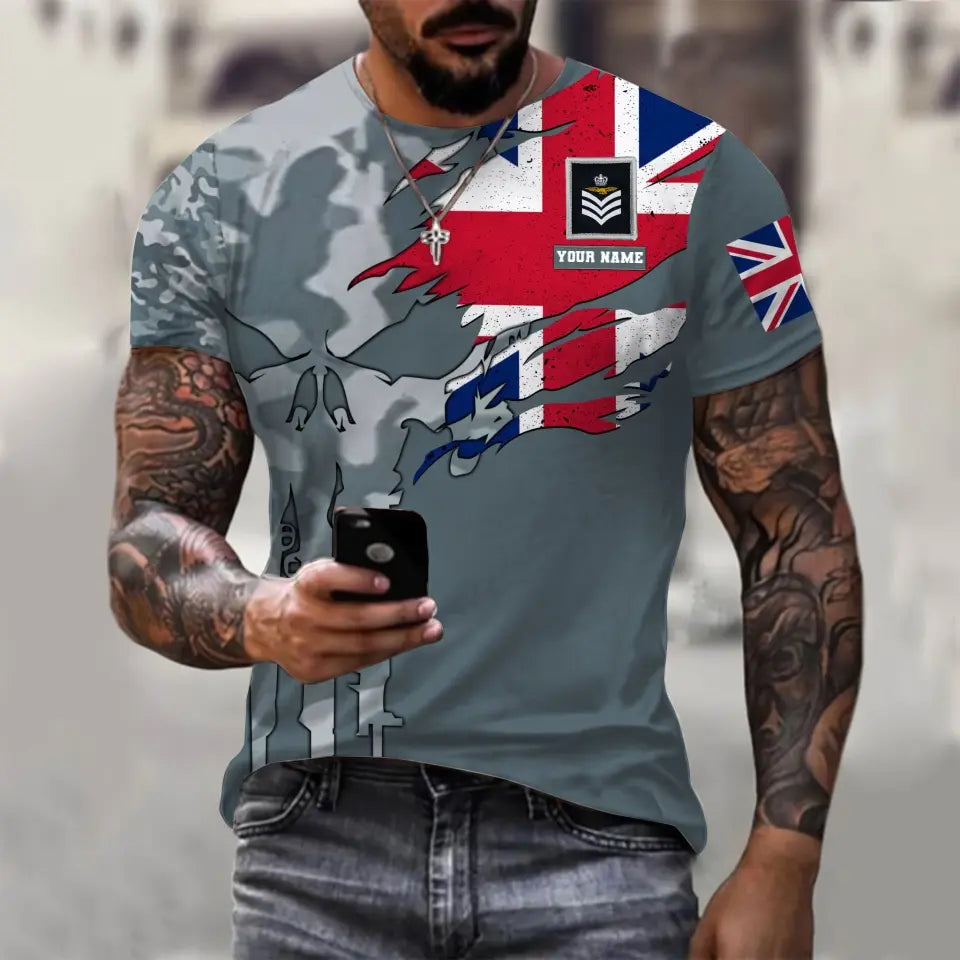 Personalized UK Soldier/ Veteran Camo With Name And Rank T-shirt 3D Printed - 16995744