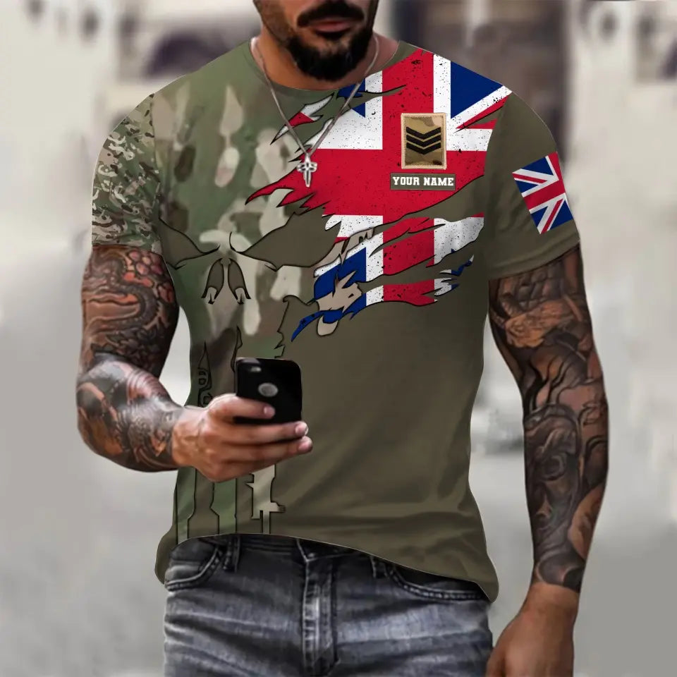 Personalized UK Soldier/ Veteran Camo With Name And Rank T-shirt 3D Printed - 1011230001