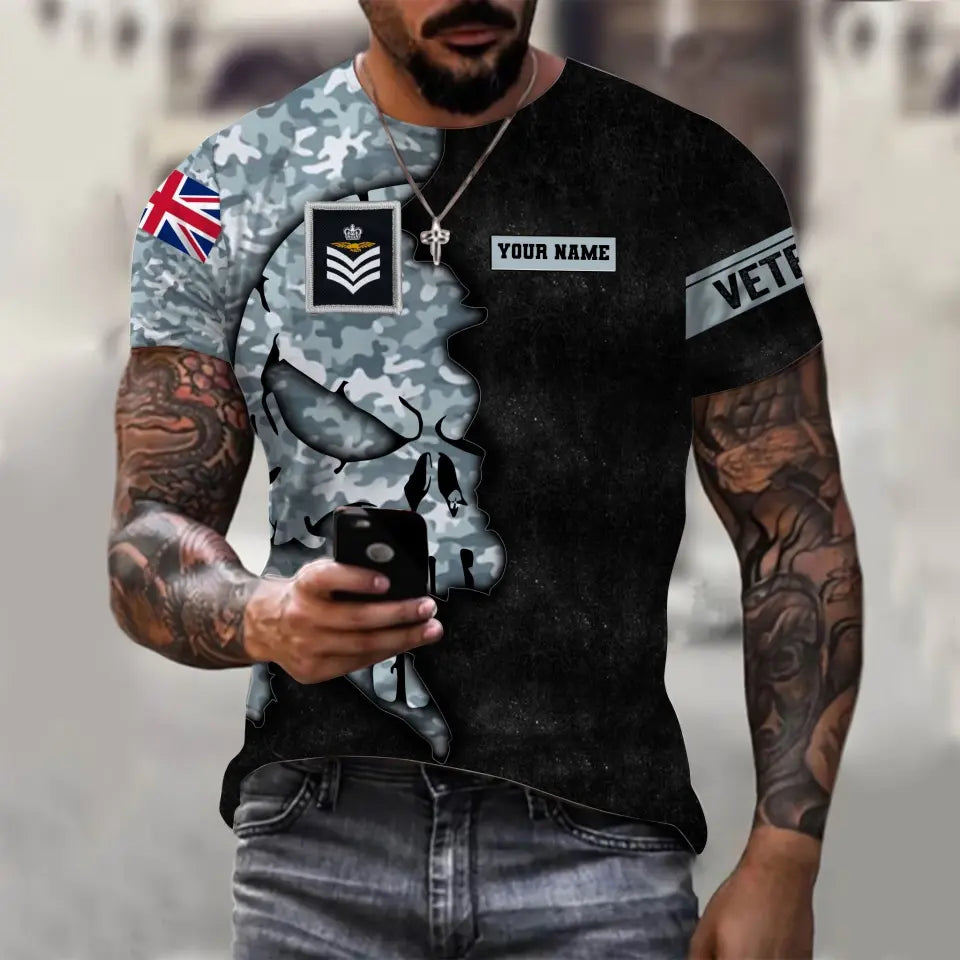 Personalized UK Soldier/ Veteran Camo With Name And Rank T-shirt 3D Printed - 1011230002