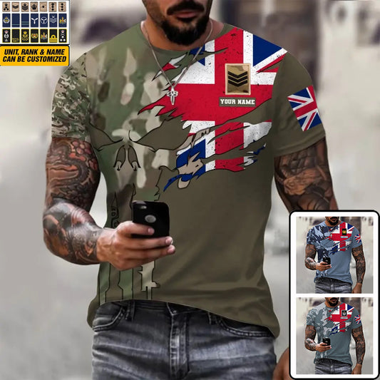 Personalized UK Soldier/ Veteran Camo With Name And Rank T-shirt 3D Printed - 1011230001