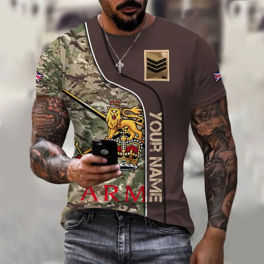 Personalized UK Soldier/ Veteran Camo With Name And Rank T-shirt 3D Printed - 1011230004