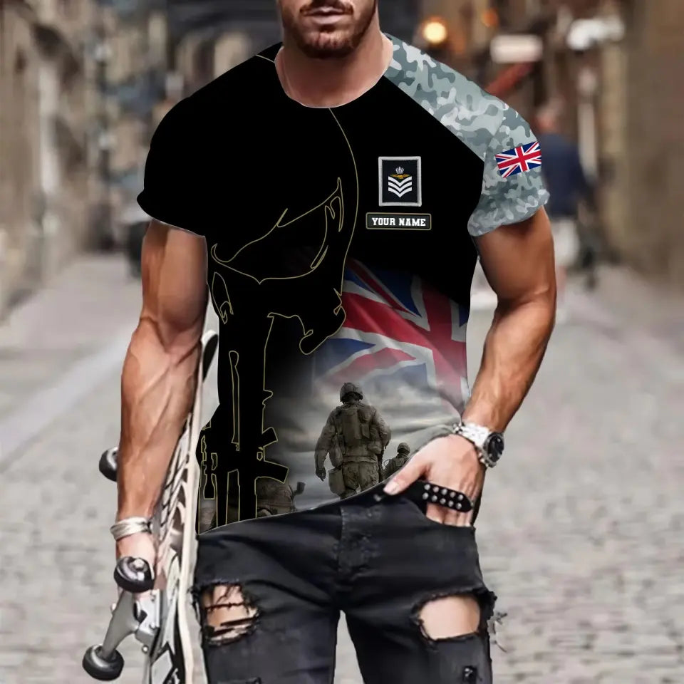 Personalized UK Soldier/ Veteran Camo With Name And Rank T-shirt 3D Printed - 16976736