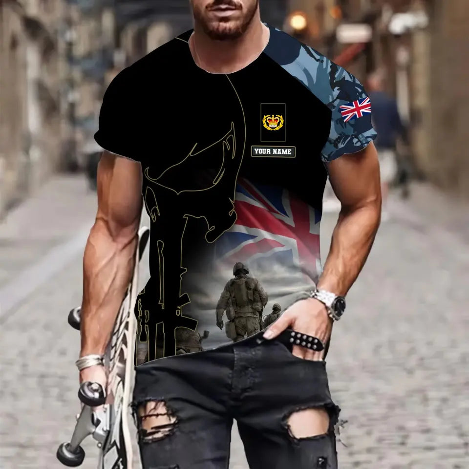 Personalized UK Soldier/ Veteran Camo With Name And Rank T-shirt 3D Printed - 16976736