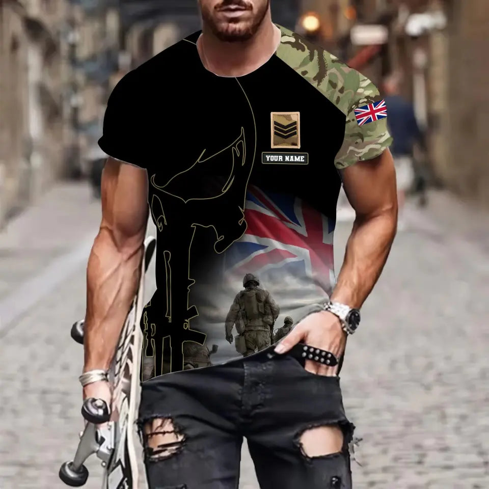 Personalized UK Soldier/ Veteran Camo With Name And Rank T-shirt 3D Printed - 16976736