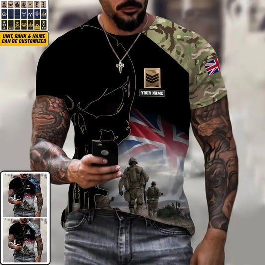 Personalized UK Soldier/ Veteran Camo With Name And Rank T-shirt 3D Printed - 1910230001