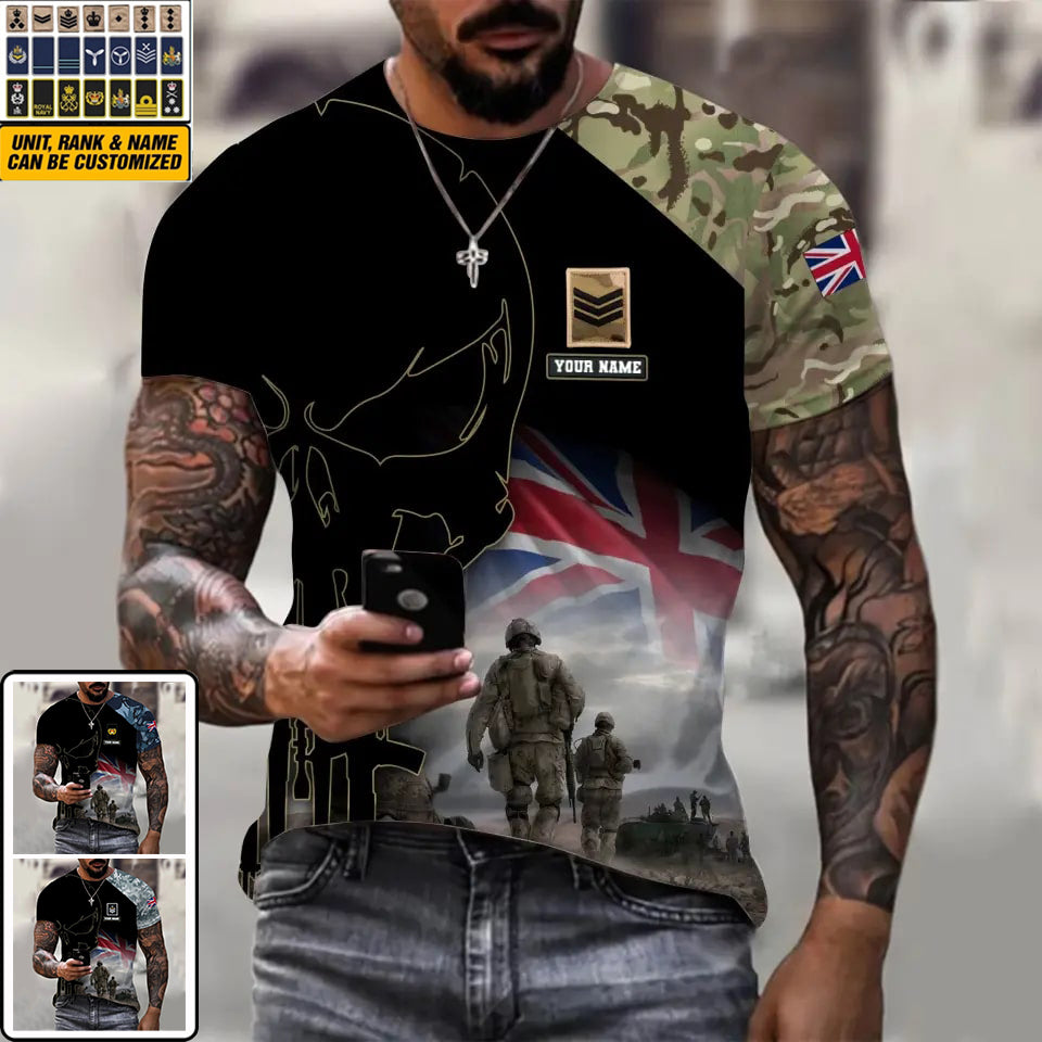 Personalized UK Soldier/ Veteran Camo With Name And Rank T-shirt 3D Printed - 16976736