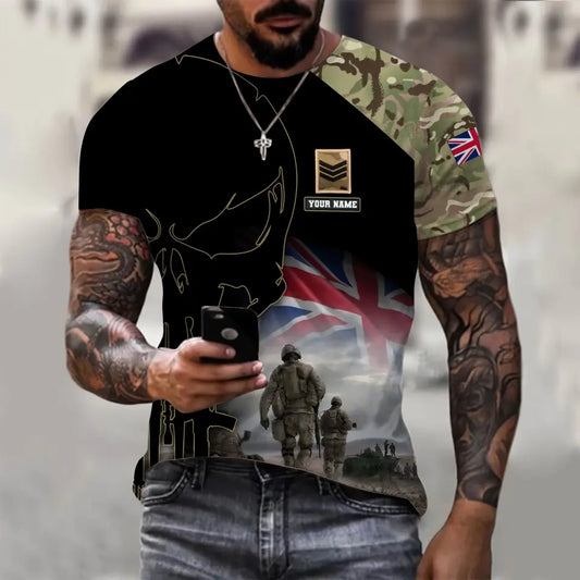 Personalized UK Soldier/ Veteran Camo With Name And Rank T-shirt 3D Printed - 1910230001