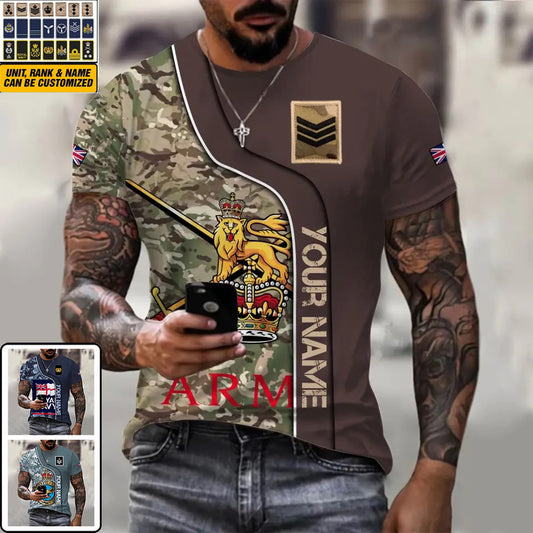 Personalized UK Soldier/ Veteran Camo With Name And Rank T-shirt 3D Printed - 1011230004