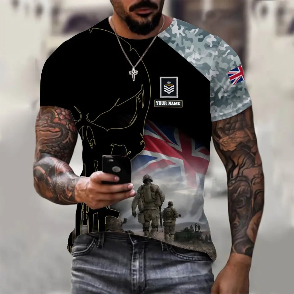 Personalized UK Soldier/ Veteran Camo With Name And Rank T-shirt 3D Printed - 16976736